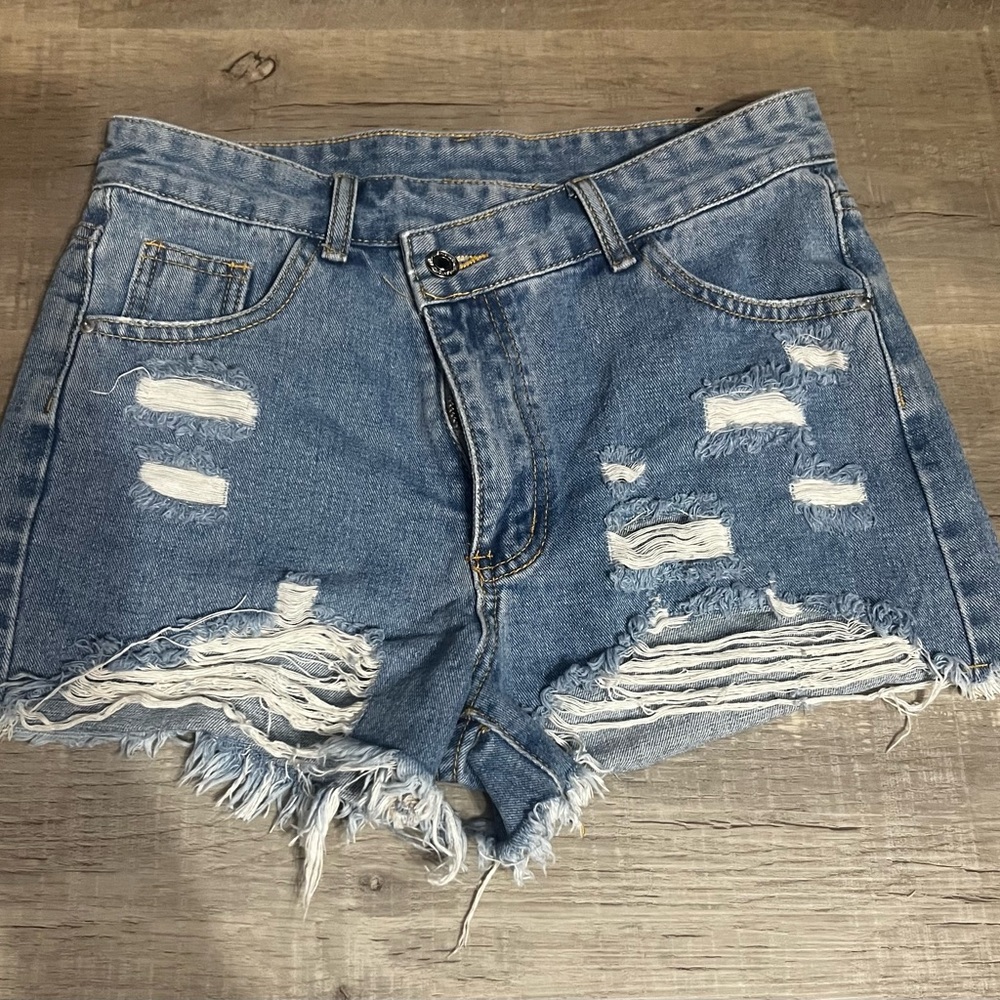 SHEIN Light Blue Distressed Jean Shorts